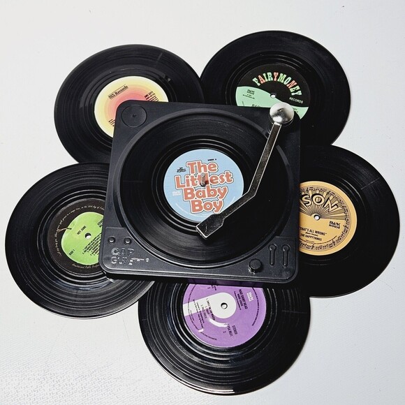 Retro / Vintage Vinyl Record Style Coasters Drink Mats Bar Set Discs With Holder - Picture 4 of 14